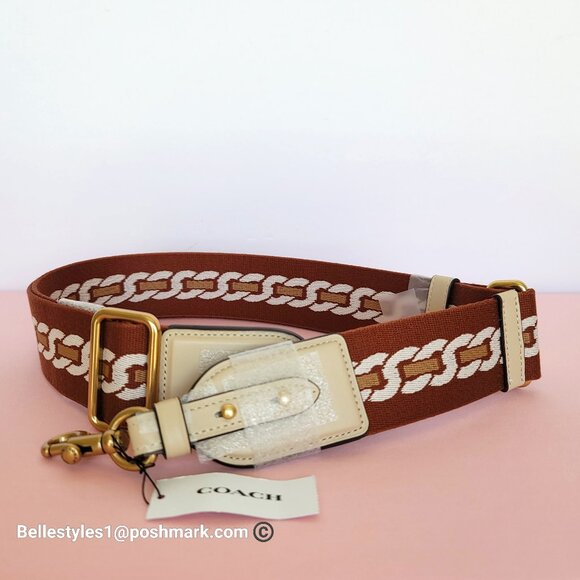 COACH Webbing Strap With Chain Stripe Print and Glovetanned Leather-Ivory multi - Picture 1 of 15